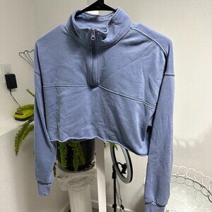 PacSun Trendy Blue Cropped Quarter Zip Sweater